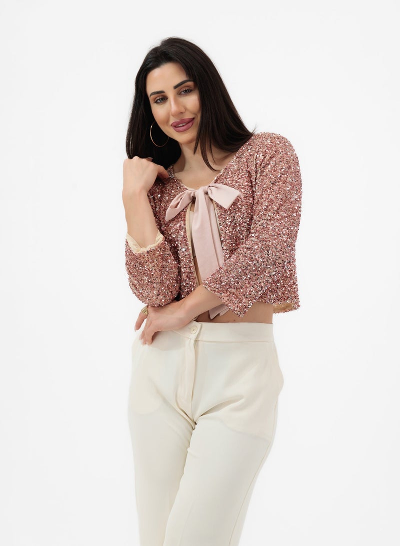 Lalele ROSÉ SEQUIN CROPPED JACKET - Image 1