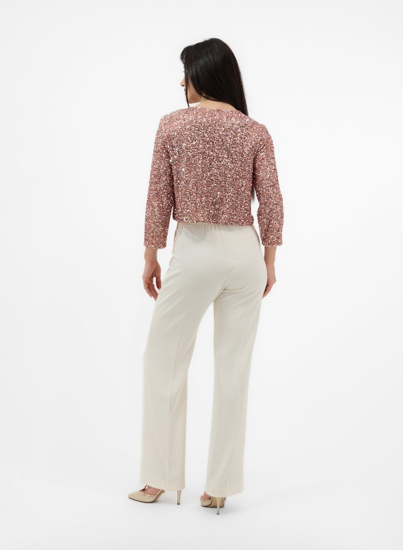 Lalele ROSÉ SEQUIN CROPPED JACKET - Image 2