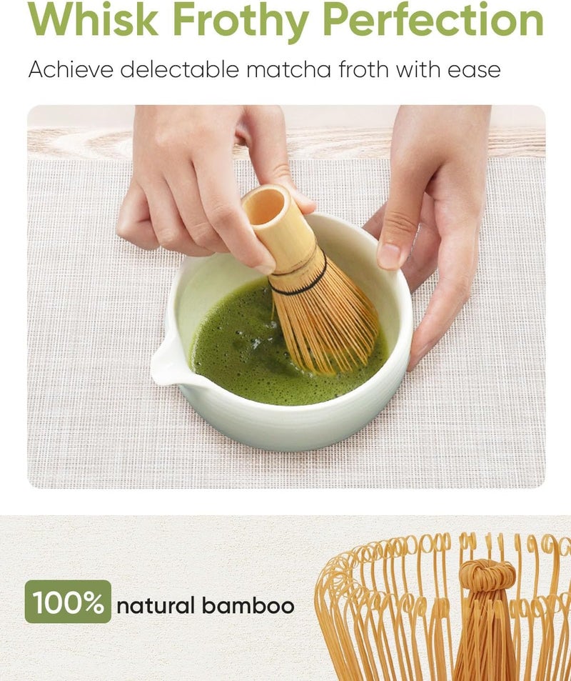 Joiish Matcha Whisk Set Kit, 5-PC Ceramic Matcha Bowl with Spout & Holder, Bamboo Whisk, Sifter, Scoop, Traditional Japanese Matcha Tea Making Tools, Complete Gift Set - Image 4