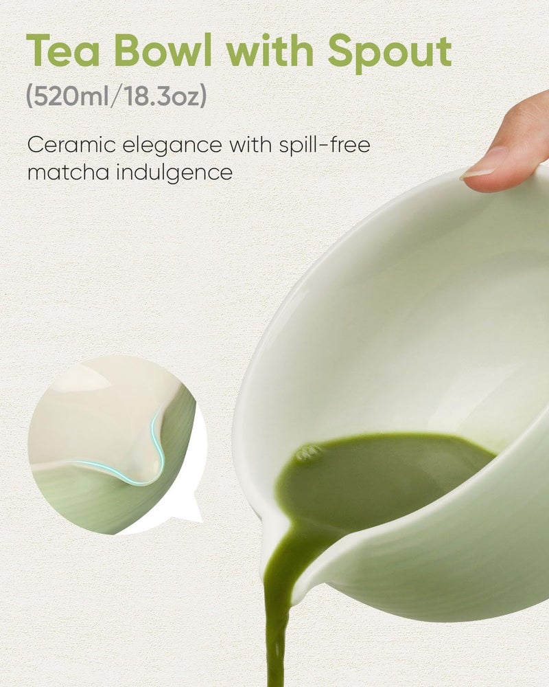 Joiish Matcha Whisk Set Kit, 5-PC Ceramic Matcha Bowl with Spout & Holder, Bamboo Whisk, Sifter, Scoop, Traditional Japanese Matcha Tea Making Tools, Complete Gift Set - Image 2