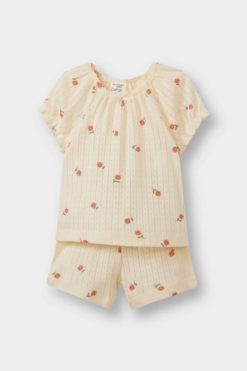 DeFacto Baby Girl Floral Short Sleeve Ribbed 2 Piece Pajama Set