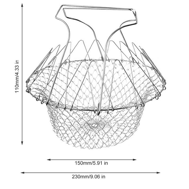 ShineMe 304 Stainless Steel Foldable Steam Rinse Strain Fry Basket Strainer Net Kitchen Cooking Tool for Fried Food or Fruits - Image 5