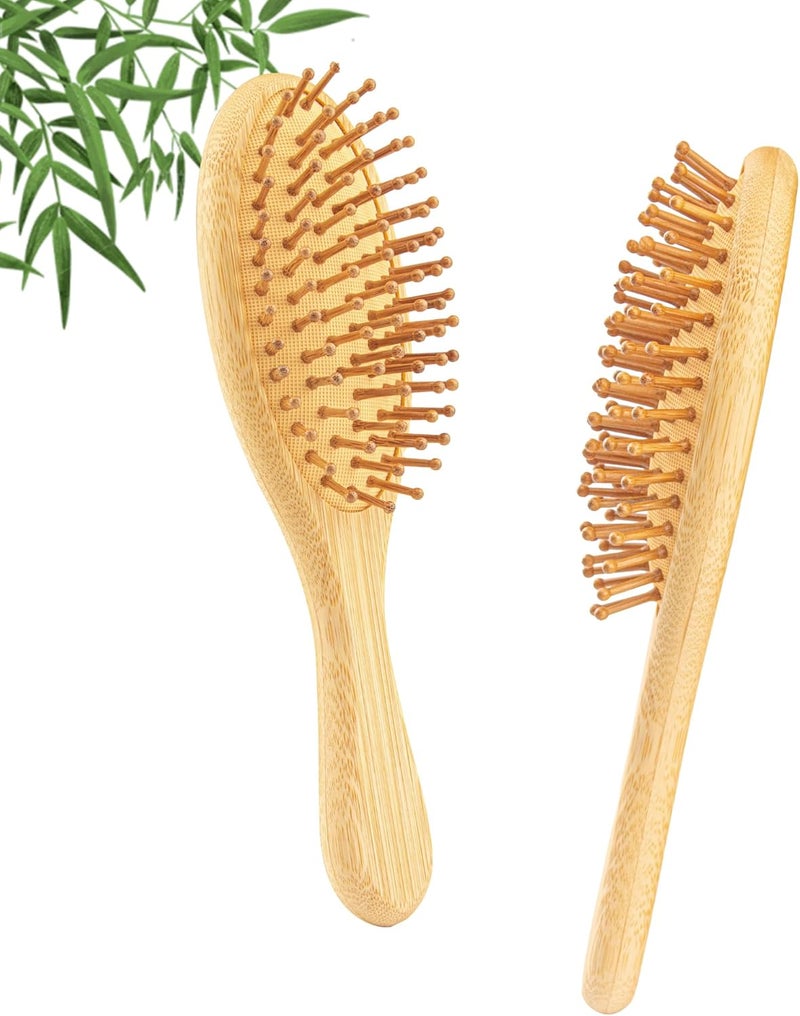 YUNAI Bamboo Paddle Wooden Hair Brush Natural Bamboo Air Cushion Comb for Massaging Scalp Reduce Frizz No Hair Tangle Small Oval Brush for Curly Hair