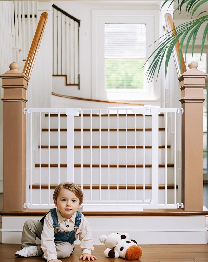 Cumbor 29748 Baby Gate for Stairs Moms Choice Awards WinnerDog Gates for Doorways Auto Close Safety Pet Gate for Dogs Indoor Easy Install Pressure Mounted Child Gate with Walk Thru Door White