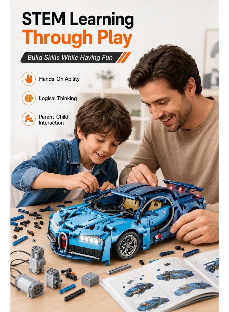Al LIFE Remote Control Supercar Building Blocks Set With LED Lights, Motorized RC Racing Car STEM Construction Toy, DIY Blue Sports Car Model Kit With Power Motor, Remote Controller, Educational Assembly Gift For Kids Boys 6+ - Image 5
