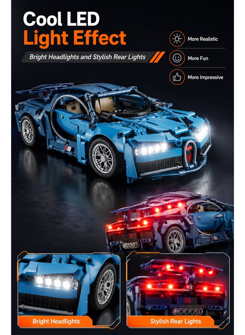 Al LIFE Remote Control Supercar Building Blocks Set With LED Lights, Motorized RC Racing Car STEM Construction Toy, DIY Blue Sports Car Model Kit With Power Motor, Remote Controller, Educational Assembly Gift For Kids Boys 6+ - Image 3