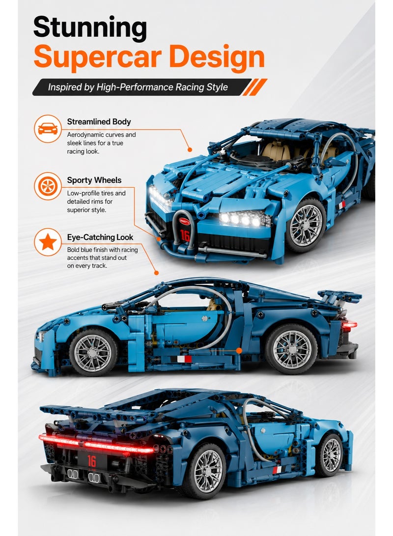Al LIFE Remote Control Supercar Building Blocks Set With LED Lights, Motorized RC Racing Car STEM Construction Toy, DIY Blue Sports Car Model Kit With Power Motor, Remote Controller, Educational Assembly Gift For Kids Boys 6+ - Image 4