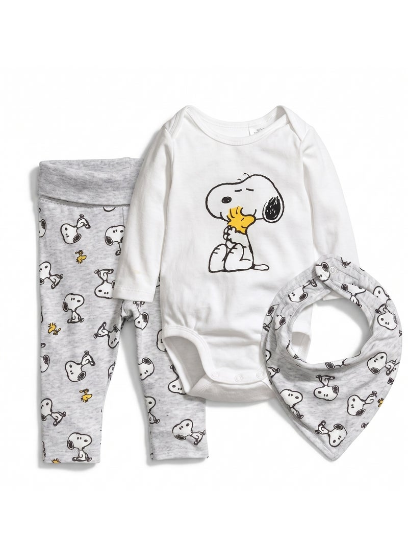 Peanuts Baby Bodysuit Long Sleeves Set 3 Pieces100%cotton - Image 1