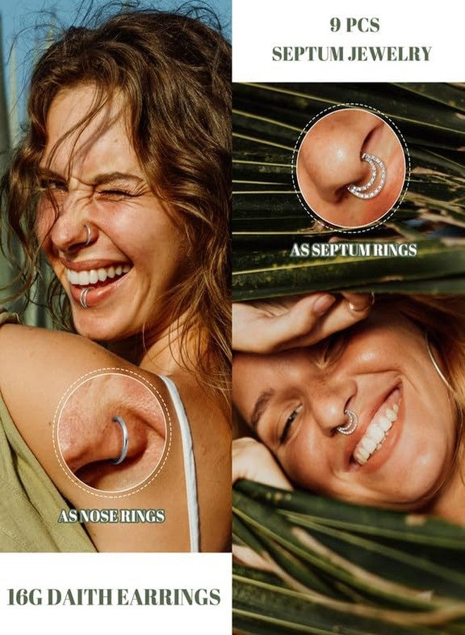 BESTEEL Septum Rings 16G Surgical Steel Hinged Nose Rings Hoop for Women Men Hypoallergenic Opal CZ Septum Clicker Segment Nose Rings Cartilage Hoop Earrings Rook Helix Tragus Conch Lip Daith Nose - Image 5