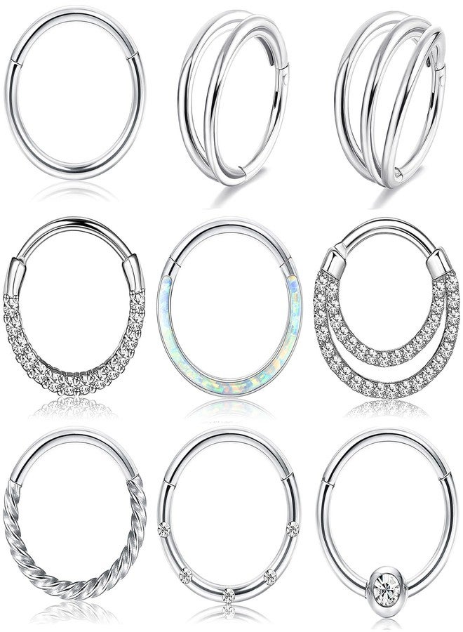 BESTEEL Septum Rings 16G Surgical Steel Hinged Nose Rings Hoop for Women Men Hypoallergenic Opal CZ Septum Clicker Segment Nose Rings Cartilage Hoop Earrings Rook Helix Tragus Conch Lip Daith Nose - Image 1