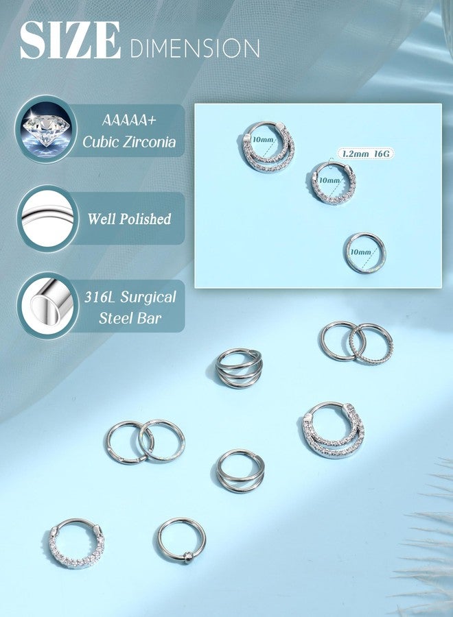 BESTEEL Septum Rings 16G Surgical Steel Hinged Nose Rings Hoop for Women Men Hypoallergenic Opal CZ Septum Clicker Segment Nose Rings Cartilage Hoop Earrings Rook Helix Tragus Conch Lip Daith Nose - Image 3