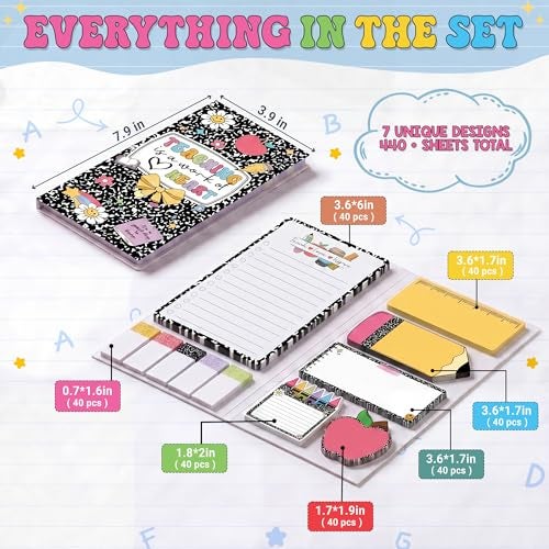 BEAWART Teacher Sticky Notes Set - Teaching is A Work of Heart Set Blackboard Self-Stick Note Pads - Teacher Appreciation Gift Writing Memo Pads Classroom School Office Supplies (Composition Pattern) - Image 2