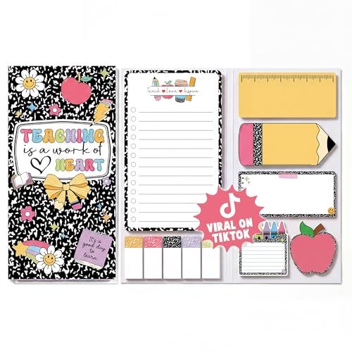 BEAWART Teacher Sticky Notes Set - Teaching is A Work of Heart Set Blackboard Self-Stick Note Pads - Teacher Appreciation Gift Writing Memo Pads Classroom School Office Supplies (Composition Pattern) - Image 1