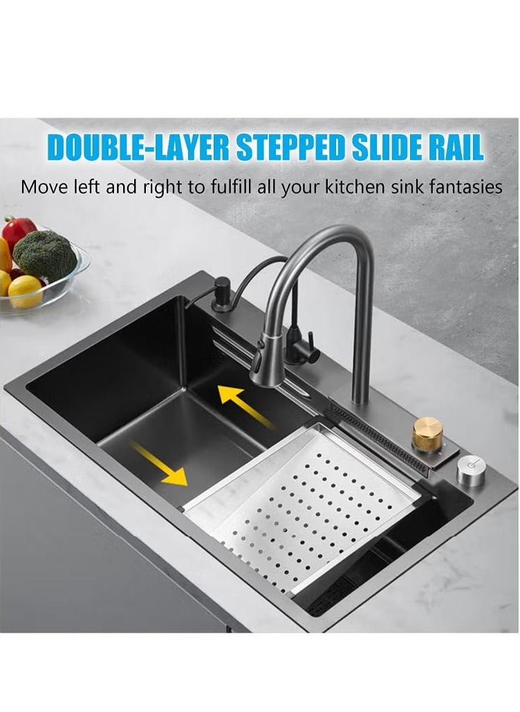 Kitchen Sink Flying rain Waterfall Stainless Steel Undermount Kitchen Sink Drop In Kitchen Sink Single Bowl, With LED digital display screen, handwheel thermostat switch - pzsku/Z21A70F57CF090D3DF01EZ/45/_/1723622907/0d86c0f1-ed3e-40dd-ac7f-405b215909a7