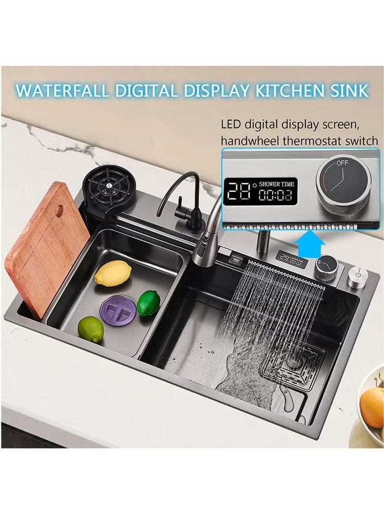 Kitchen Sink Flying rain Waterfall Stainless Steel Undermount Kitchen Sink Drop In Kitchen Sink Single Bowl, With LED digital display screen, handwheel thermostat switch - pzsku/Z21A70F57CF090D3DF01EZ/45/_/1723623017/3f986635-21b7-48be-81bc-451c37519b6e