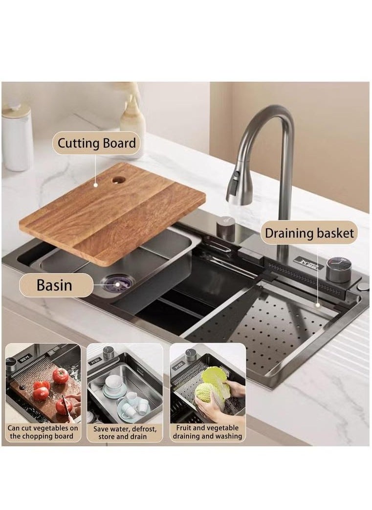 Kitchen Sink Flying rain Waterfall Stainless Steel Undermount Kitchen Sink Drop In Kitchen Sink Single Bowl, With LED digital display screen, handwheel thermostat switch - pzsku/Z21A70F57CF090D3DF01EZ/45/_/1723623156/ca9902aa-4a69-48da-ad44-b8cb4768cb0f