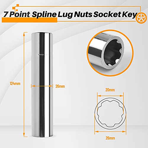 MIKKUPPA 7 Point Spike Lug Nuts Socket Key, 20mm Inner Diameter SAE 1/2" Drive Replacement Hex Socket Tuner Tool for M14x1.5, M14x2.0, 9/16 Chevy Silverado Truck Aftermarket Spiked Wheel Lug Nut - Image 2