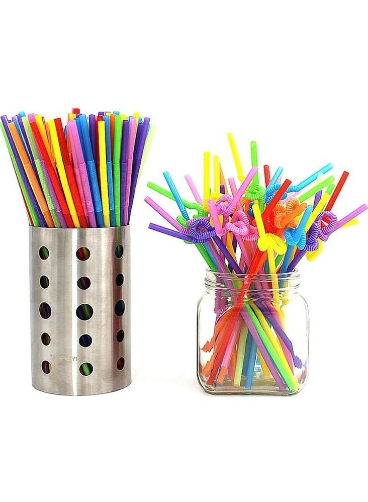 Pack of 100 Vibrant Flexible Drinking Straws Disposable Perfect for Parties Bars Smoothies Arts & Crafts Long & Twistable Colorful Fun for Kids Adults Home Restaurant Café School DIY