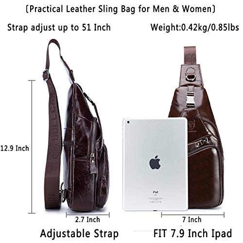 BULLCAPTAIN Cross body Bags for Men Leather Sling Bag Casual Daypacks Chest Bags Shoulder Bag Travel Hiking Backpacks (Coffee) - Image 2