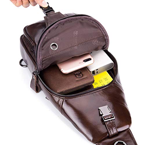 BULLCAPTAIN Cross body Bags for Men Leather Sling Bag Casual Daypacks Chest Bags Shoulder Bag Travel Hiking Backpacks (Coffee) - Image 4