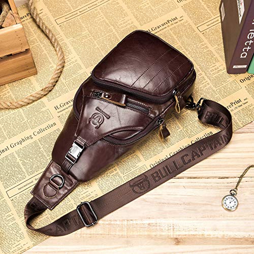 BULLCAPTAIN Cross body Bags for Men Leather Sling Bag Casual Daypacks Chest Bags Shoulder Bag Travel Hiking Backpacks (Coffee) - Image 5