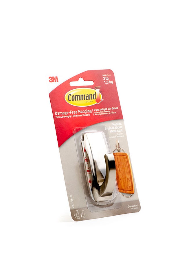 Command - Command MR02-BN Modern Reflections Metal Hook, Medium, Holds 1.3 Kg. each hook, Silver color. 1 hook and 2 strips/pack - Image 1