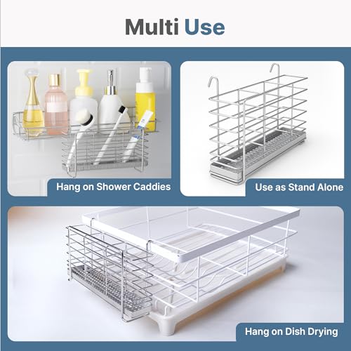 KESOL 304 Stainless Steel Utensil Drying Rack with Hooks & 3 Divided Compartments, Silverware Drying Basket, Spoon and Fork Organizer, Rustproof Kitchen Drainage Basket Accessories, Silver, 2x8.7x5 - Image 3