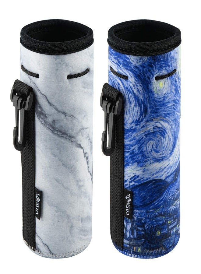 CM Neoprene Bottle Sleeve - Portable Insulator Cover with Drawstring for 18-20 Oz Bottle (Marble & Van Gogh Painting Patterns, 2 pcs) - Image 1