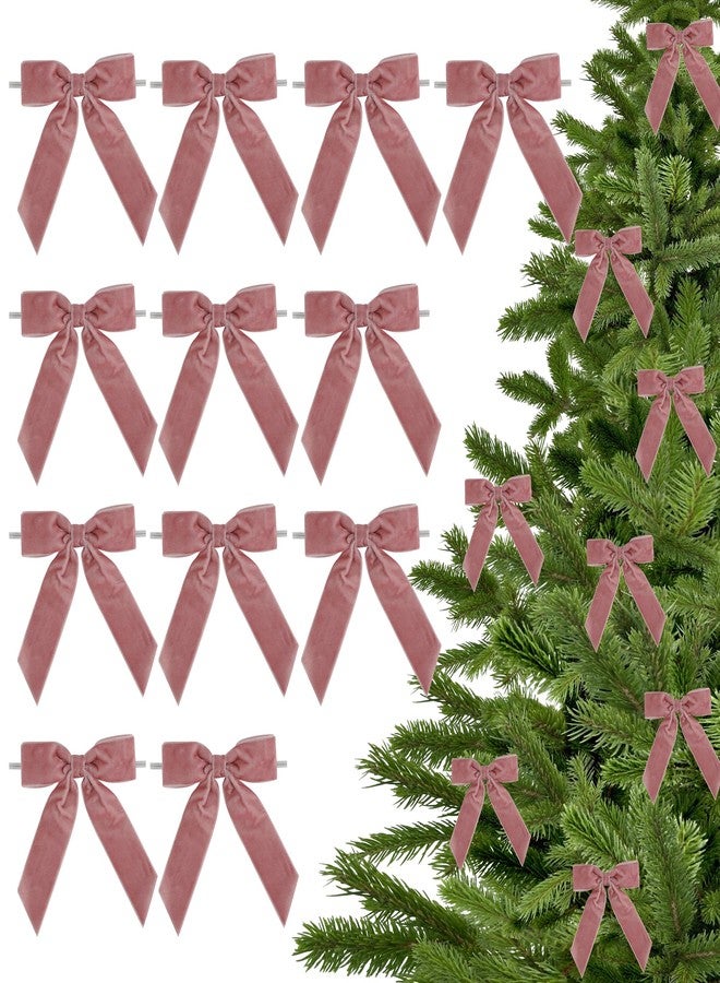 LiBongTa 3.5" Dusty Rose Pre Tied Bows Velvet Pink Ribbon Bows, Gift Bows for Presents, Valentine Bows with Twist Ties for Wreaths, Party Decor, Crafts, Valentine Package Bows-12 Counts - Image 1
