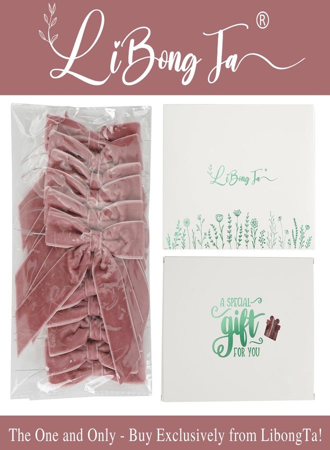 LiBongTa 3.5" Dusty Rose Pre Tied Bows Velvet Pink Ribbon Bows, Gift Bows for Presents, Valentine Bows with Twist Ties for Wreaths, Party Decor, Crafts, Valentine Package Bows-12 Counts - Image 4