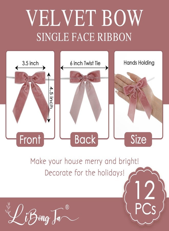 LiBongTa 3.5" Dusty Rose Pre Tied Bows Velvet Pink Ribbon Bows, Gift Bows for Presents, Valentine Bows with Twist Ties for Wreaths, Party Decor, Crafts, Valentine Package Bows-12 Counts - Image 2