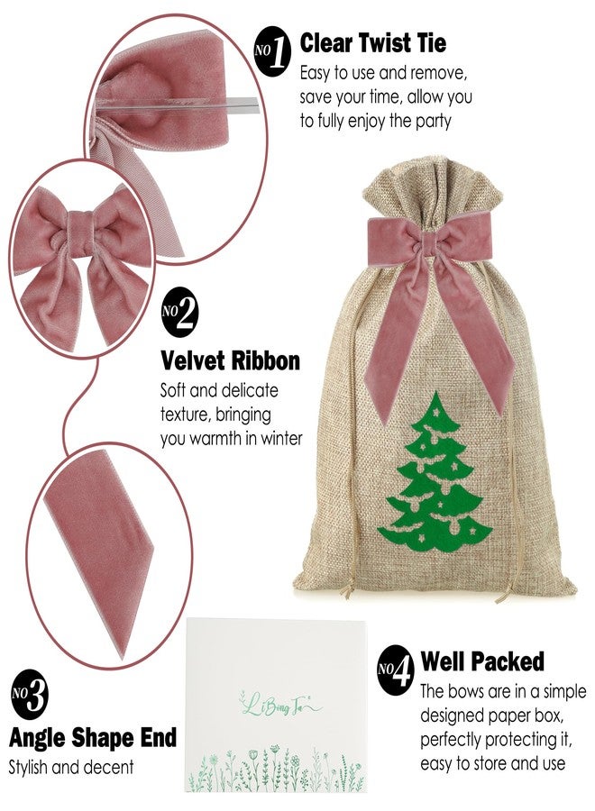 LiBongTa 3.5" Dusty Rose Pre Tied Bows Velvet Pink Ribbon Bows, Gift Bows for Presents, Valentine Bows with Twist Ties for Wreaths, Party Decor, Crafts, Valentine Package Bows-12 Counts - Image 3