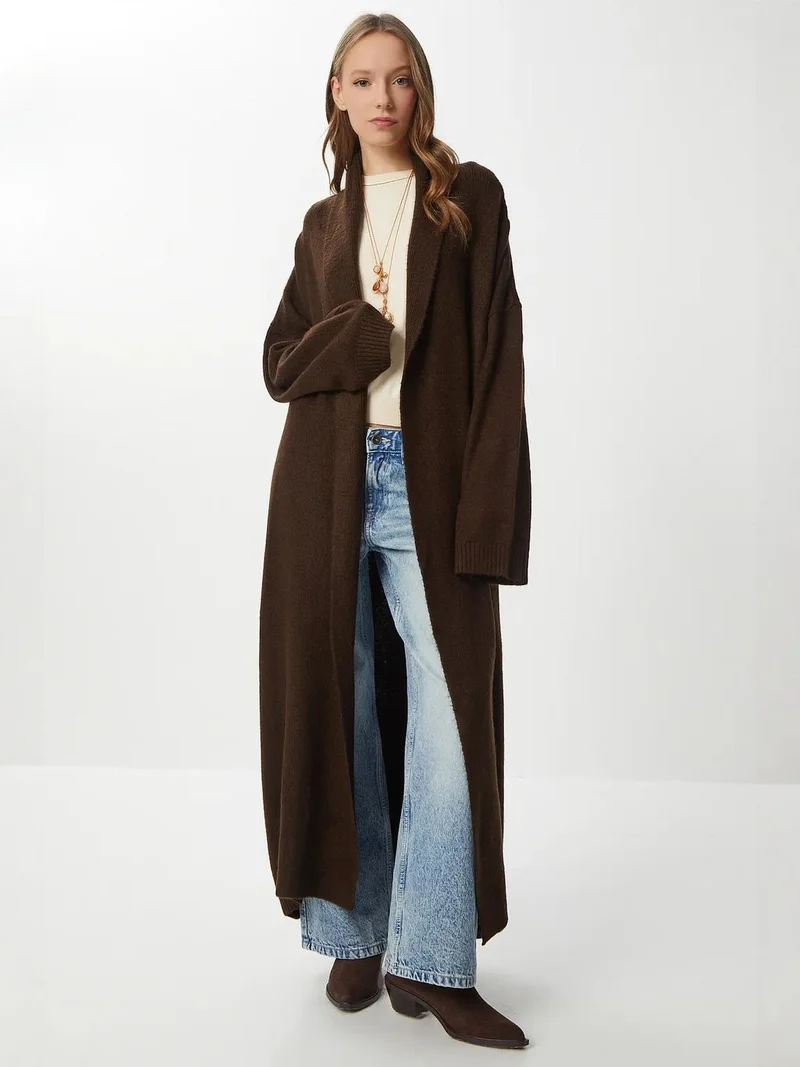 Lovely Istanbul ISTANBUL Oversized Open Collar Long Knit Cardigan