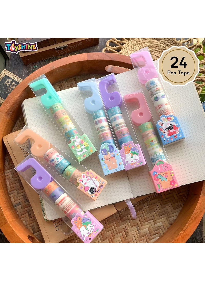 Toyshine Toyshine 24 Set DIY Decorative Masking Tapes with Dispenser Holders Art Supplies for Girls Aesthetic Decor for Scrapbook Card Gift Wrapping Journaling Kid's Craft Office Supplies  - Image 2