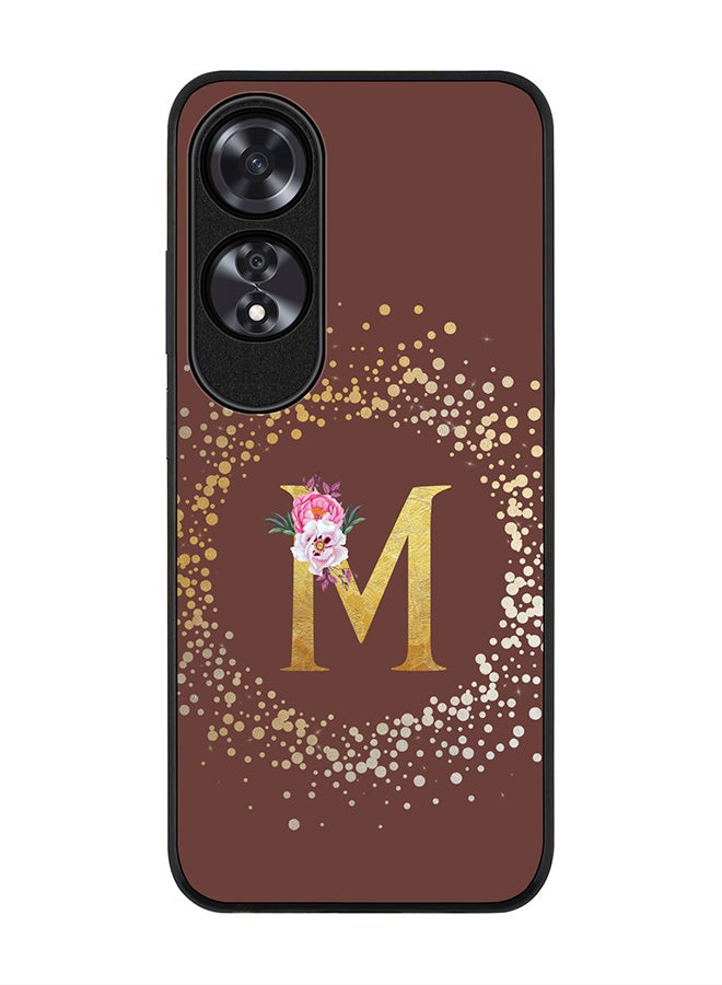 Stylizedd Rugged Black edge case for Oppo A60, Slim fit Case Flexible TPU Gel Thin Cover - Custom Monogram Initial Letter Floral Pattern Alphabet - M (Brown ) - Image 1