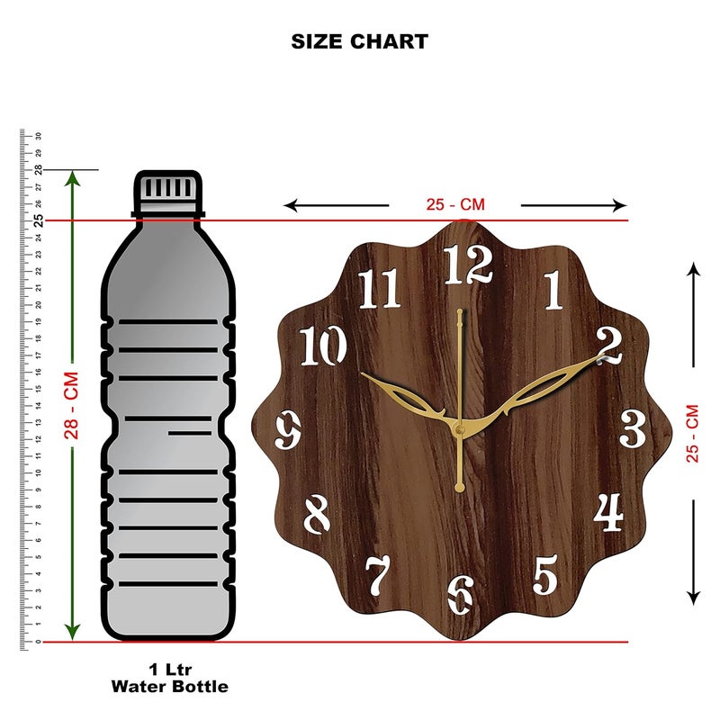 Yami MDF Wood Analog 25 cm X 25 cm Wall Clock (Brown, Without Glass, Small Size) | Wall Clock - 018 Wenge -1 - Image 4