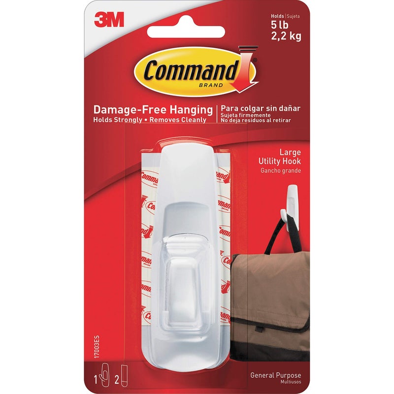 Command Store,Plastic Utility Hook, Large, 5-Pound Capacity, 4-Hooks, White (3M - 17003ES - 4/Pack) - Image 1