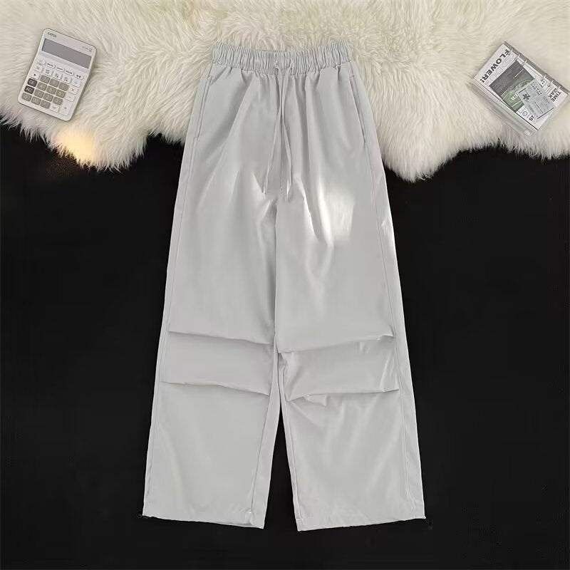 Casual Pants Men'S High Street Ins Trendy Brand Loose Straight Pants Men'S And Women'S Fashionable Drawstring Paratrooper Pants - Image 1