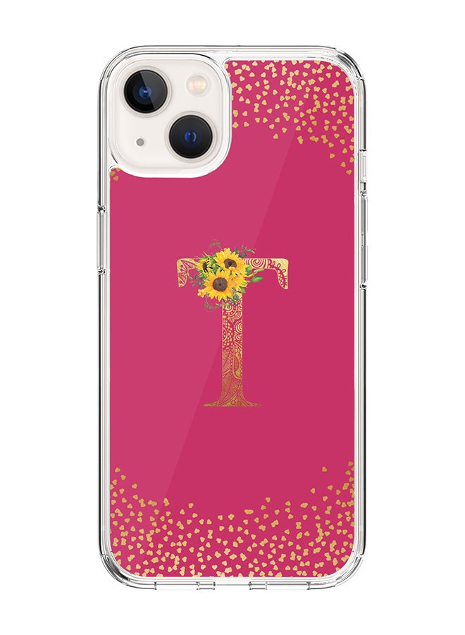 Stylizedd Classic Clear Case For iPhone 15, Hybrid Soft Case Thin Cover- Custom Monogram Initial Letter Mandala Floral Pattern Alphabet - T(Dark Pink Rose) - Image 1
