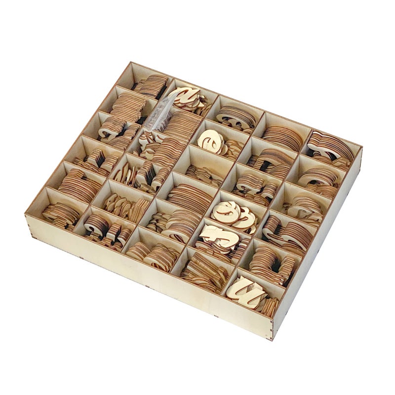 Cregugua 570 Pieces 2 Inch Unfinished Wooden Letters for Crafts Cursive Wood Letters ABCs with Sorting Trays - Image 1