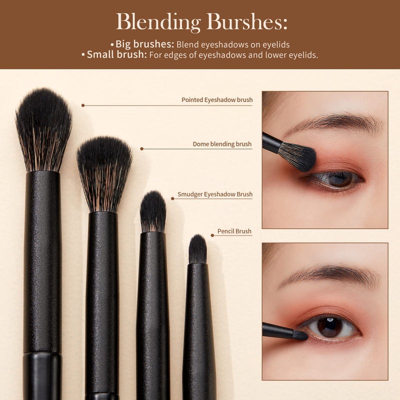 Jessup Eyeshadow Brush Set, 10Pcs Eye Makeup Brushes Professional for Blending Eye Shadow Liner Crease, Duo-end Brow Brush, Elegant Black T337 - Image 5