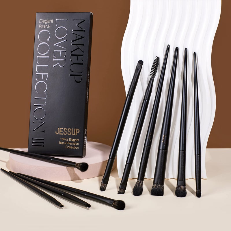Jessup Eyeshadow Brush Set, 10Pcs Eye Makeup Brushes Professional for Blending Eye Shadow Liner Crease, Duo-end Brow Brush, Elegant Black T337 - Image 2
