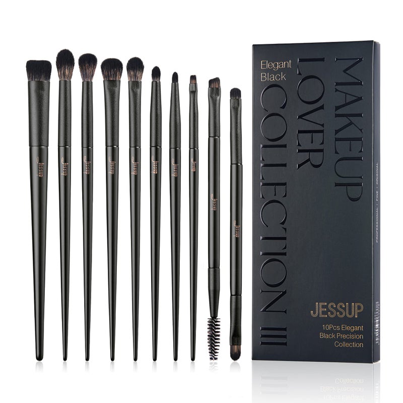 Jessup Eyeshadow Brush Set, 10Pcs Eye Makeup Brushes Professional for Blending Eye Shadow Liner Crease, Duo-end Brow Brush, Elegant Black T337 - Image 1
