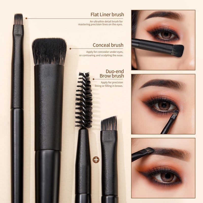 Jessup Eyeshadow Brush Set, 10Pcs Eye Makeup Brushes Professional for Blending Eye Shadow Liner Crease, Duo-end Brow Brush, Elegant Black T337 - Image 3