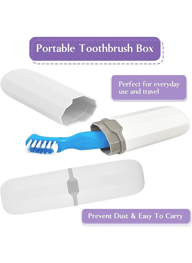 Ant 8-Piece Denture Case Kit, 2 Denture Cup with 2 Denture Brush & 2 Portable Brush Box, 2 Retainer Case, Denture Bath Cup with Strainer & Lid for Travel, Storage Soak Cleaner (Blue & Purple)  - Image 5