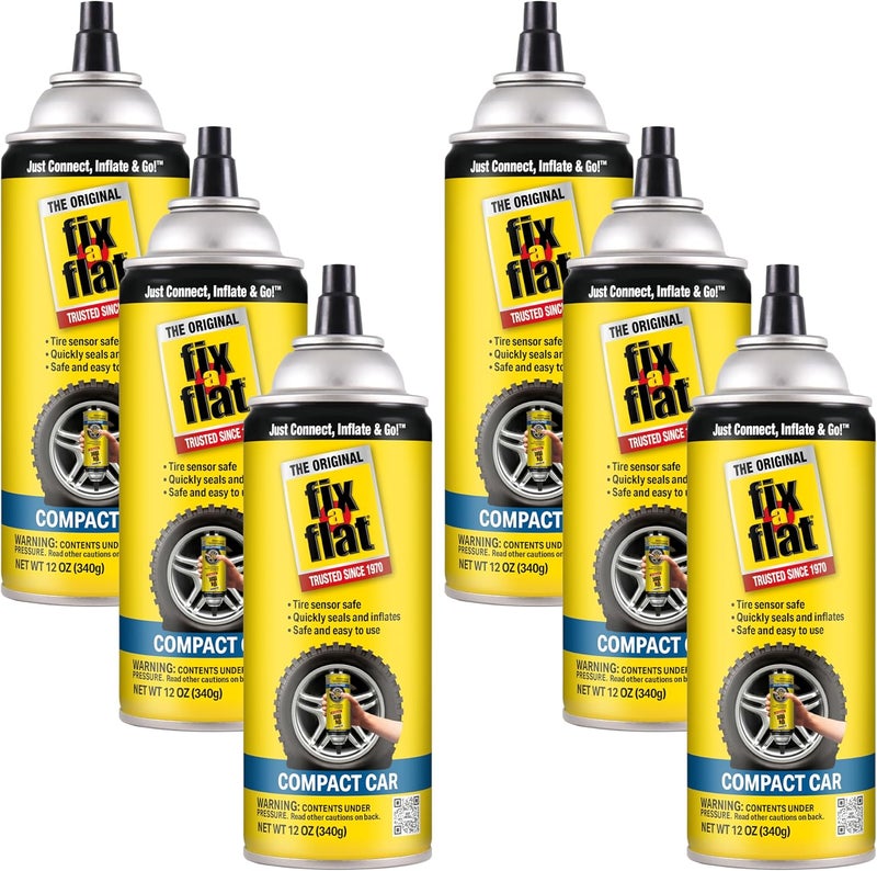 Fix A Flat S60410-6PK Aerosol Emergency Flat Tire Repair and Inflator, for Compact Tires, Eco-Friendly Formula, Universal Fit for All Compact Cars, 12 oz. (Pack of 6) - Image 1