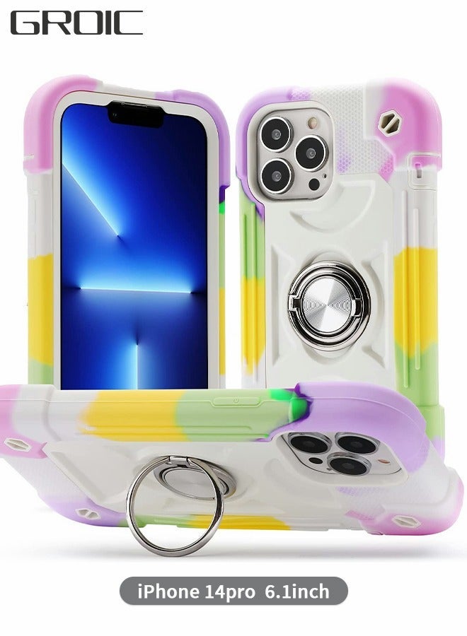 GROIC Compatible IPhone14 Pro Case 6.1 Inch, Ring Stand Phone Case, Heavy Duty Shockproof Shell, Cover with Magnetic Car Mount for IPhone 14 - Image 1