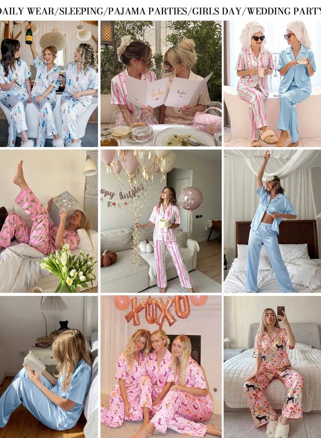 Ekouaer Silk Satin Pajamas Set Women Short Sleeve Pj Sets Button Down Sleepwear 2 Piece Soft Loungewear,Pink Cheetah,S - Image 5