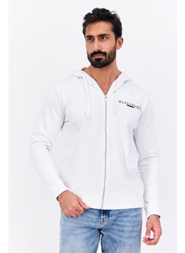 Gazzarrini Men Hooded Brand Logo Long Sleeve Sweatshirt, White  - Image 1