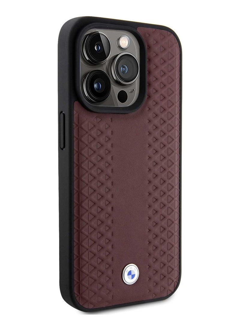 بي إم دبليو حافظة جلدية بنمط الماسة لهاتف آيفون 15 بروماكس - عنابي - Image 5